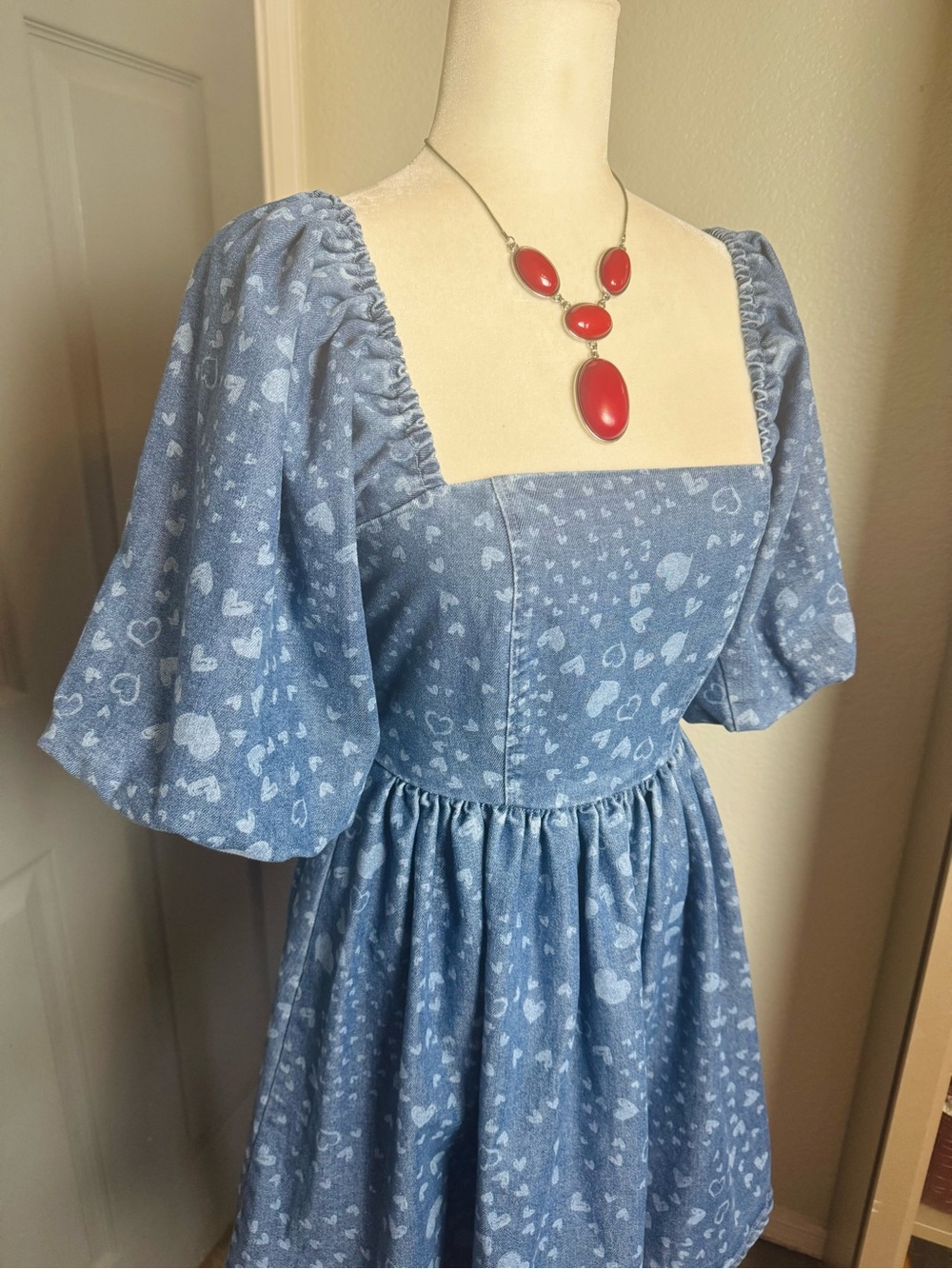 Avec Les Filles Anthropologie Denim BabyDoll Dress with Oversized Bow Detail - Picture 4 of 9